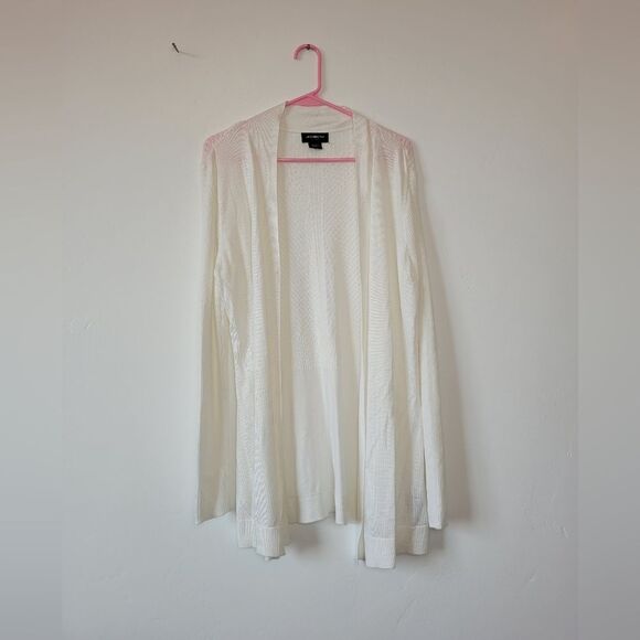 Liz Claiborne Career Longline Cardigan Sweater White Cozy Knit Loungewear Large - Picture 5 of 10